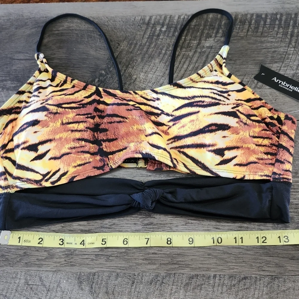 NWT Ambrielle Tiger Animal Print Bralette Style Twist Front Bikini Top Sz L